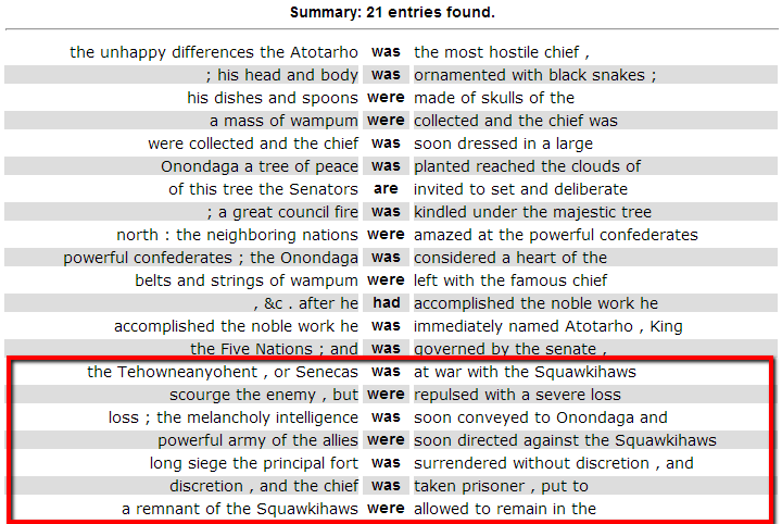 Concordance table of instances of passive voice from formation passage, with the words was, were, are, and had as the roots
